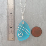 Hawaiian Jewelry Sea Glass Necklace, "A Larger Piece" Wire Turquoise Necklace Blue Necklace, Beach Jewelry For Women (December Birthstone)