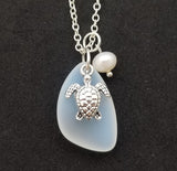 Hawaiian Jewelry Sea Glass Necklace,  Moonstone Necklace Turtle Necklace Pearl Necklace, Sea Glass Jewelry Birthday Gift (June Birthstone)