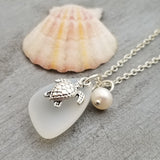 Hawaiian Jewelry Sea Glass Necklace,  Moonstone Necklace Turtle Necklace Pearl Necklace, Sea Glass Jewelry Birthday Gift (June Birthstone)