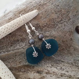 Hawaiian Jewelry Sea Glass Earrings, Light Weight Teal Earrings Pearl Earrings, Beach Jewelry For Women, Unique Earrings Sea Glass Jewelry