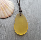 Hawaiian Jewelry Sea Glass Necklace, Yellow Necklace Leather Cord Necklace, Sea Glass Jewelry For Women Birthday Gift (November Birthstone)