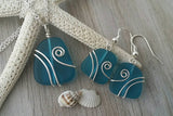 Hawaiian Jewelry Sea Glass Set, Teal Wire Wrapped Necklace Earrings Jewelry Set, Beachy Sea Glass Jewelry For Women Unique Jewelry Set