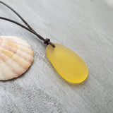 Hawaiian Jewelry Sea Glass Necklace, Yellow Necklace Leather Cord Necklace, Sea Glass Jewelry For Women Birthday Gift (November Birthstone)