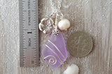 Wire wrapped  "Magical Color Changing" Purple sea glass necklace, "Feb Birthstone", Hawaii State Flower Hibiscus charm, natural pearl