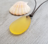 Hawaiian Jewelry Sea Glass Necklace, Yellow Necklace Leather Cord Necklace, Sea Glass Jewelry For Women Birthday Gift (November Birthstone)