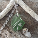 Hawaiian Jewelry Sea Glass Necklace, Wire Peridot Necklace Green Necklace, Unique Sea Glass Jewelry Birthday Gift(August Birthstone Jewelry)