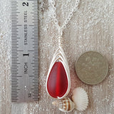 Hawaiian Jewelry Sea Glass Necklace, Braided Ruby Necklace Red Necklace Teardrop Necklace, Sea Glass Jewelry Birthday Gift (July Birthstone)