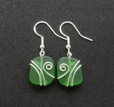 Hawaiian Jewelry Sea Glass Earrings, Wire Emerald Earrings Green Earrings, Sea Glass Jewelry Beach Jewelry(May Birthstone Jewelry For Women)