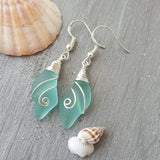 Hawaiian Jewelry Sea Glass Earrings, Wire Wave Aquamarine Earrings, Beach Jewelry Sea Glass Jewelry Unique Earrings(March Birthstone Jewelry