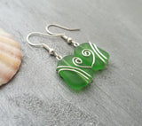 Hawaiian Jewelry Sea Glass Earrings, Wire Emerald Earrings Green Earrings, Sea Glass Jewelry Beach Jewelry(May Birthstone Jewelry For Women)
