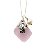 Hawaiian Jewelry Sea Glass Necklace, Pink Necklace Turtle Necklace Pearl Beach Sea Glass Jewelry Birthday Gift  (October Birthstone Jewelry)
