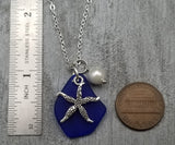 Hawaiian Jewelry Sea Glass Necklace, Cobalt Blue Necklace Pearl Starfish Necklace, Sea Glass Jewelry Birthday Gift (September Birthstone)