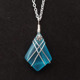 Hawaiian Jewelry Sea Glass Necklace, Wire Cross Necklace Turquoise Necklace Blue Necklace, Beach Jewelry Birthday Gift (December Birthstone)