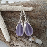 Hawaiian Jewelry Sea Glass Earrings, Braided "Magical Color Changing" Purple Earrings Teardrop Earrings, Beach Jewelry (February Birthstone)