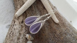 Hawaiian Jewelry Sea Glass Earrings, Braided "Magical Color Changing" Purple Earrings Teardrop Earrings, Beach Jewelry (February Birthstone)
