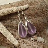 Hawaiian Jewelry Sea Glass Earrings, Braided "Magical Color Changing" Purple Earrings Teardrop Earrings, Beach Jewelry (February Birthstone)