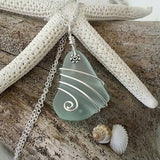 Handmade in Hawaii, wire wrapped Seafoam sea glass necklace, 20 inch   gift box.Hawaii jewelry gift.