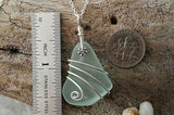 Handmade in Hawaii, wire wrapped Seafoam sea glass necklace, 20 inch   gift box.Hawaii jewelry gift.