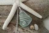 Handmade in Hawaii, wire wrapped Seafoam sea glass necklace, 20 inch   gift box.Hawaii jewelry gift.