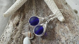 Hawaiian Jewelry Sea Glass Earrings, Braided Small Round Cobalt Blue Earrings Heart Earrings, Sea Glass Jewelry (September Birthstone Gift)