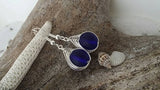Hawaiian Jewelry Sea Glass Earrings, Braided Small Round Cobalt Blue Earrings Heart Earrings, Sea Glass Jewelry (September Birthstone Gift)
