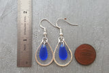 Hawaiian Jewelry Sea Glass Earrings, Hammered Loop Wire Cobalt Blue Earrings, Sea Glass Jewelry Birthday Gift (September Birthstone Jewelry)