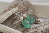 Hawaiian Jewelry Sea Glass Earrings, Aquamarine Earrings Pearl Earrings, Sea Glass Jewelry Beachy Unique Earrings(March Birthstone Jewelry)