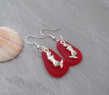 Hawaiian Jewelry Sea Glass Earrings, Red Earrings Mermaid Earrings, Sea Glass Jewelry Beach Jewelry Unique Birthday Gift(January Birthstone)