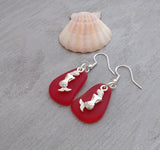 Hawaiian Jewelry Sea Glass Earrings, Red Earrings Mermaid Earrings, Sea Glass Jewelry Beach Jewelry Unique Birthday Gift(January Birthstone)