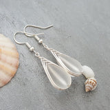 Hawaiian Jewelry Sea Glass Earrings, Braide Crystal Earrings Teardrop Earrings, Sea Glass Jewelry Birthday Gift For Women (April Birthstone)