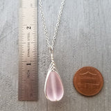 Hawaiian Jewelry Sea Glass Necklace, Braided Pink Necklace Teardrop Necklace, Sea Glass Jewelry Birthday Gift (October Birthstone Jewelry)