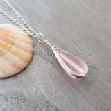 Hawaiian Jewelry Sea Glass Necklace, Braided Pink Necklace Teardrop Necklace, Sea Glass Jewelry Birthday Gift (October Birthstone Jewelry)