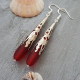 Hawaiian Jewelry Sea Glass Earrings, Ruby Red Earrings Long Teardrop Earrings, Sea Glass Jewelry Birthday Gift (July Birthstone Jewelry)