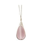 Hawaiian Jewelry Sea Glass Necklace, Braided Pink Necklace Teardrop Necklace, Sea Glass Jewelry Birthday Gift (October Birthstone Jewelry)