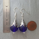 Hawaiian Jewelry Sea Glass Earrings, Retro Style Cobalt Blue Earrings, Sea Glass Jewelry Beach Earrings Birthday Gift (September Birthstone)