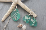 Hawaiian Jewelry Sea Glass Set, Wire Wrapped Aquamarine Necklace Earrings Jewelry Set, Sea Glass Jewelry Birthday Gift (March Birthstone)