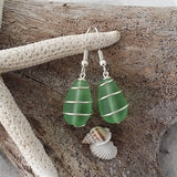 Hawaiian Jewelry Sea Glass Earrings, Wire Peridot Earrings Green Earrings, Beachy Sea Glass Jewelry Birthday Gift(August Birthstone Jewelry)