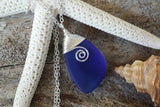 Handmade in Hawaii, Wire wrapped cobalt blue sea glass necklace,   gift box, Gift for her, Beach jewelry.