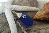 Handmade in Hawaii, Wire wrapped cobalt blue sea glass necklace,   gift box, Gift for her, Beach jewelry.