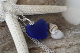 Hawaiian Jewelry Sea Glass Necklace, Cobalt Blue Necklace Heart Necklace, Sea Glass Jewelry Birthday Gift (September Birthstone Jewelry)