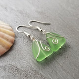 Hawaiian Jewelry Sea Glass Earrings, Wire Peridot Earrings Green Earrings, Beachy Sea Glass Jewelry Birthday Gift(August Birthstone Jewelry)