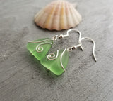Hawaiian Jewelry Sea Glass Earrings, Wire Peridot Earrings Green Earrings, Beachy Sea Glass Jewelry Birthday Gift(August Birthstone Jewelry)