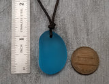 Hawaii Leather Cord Turquoise Bay Blue Chunky Sea Glass Necklace Unique Unisex Sea Glass Jewelry Gift For Him or Her, December Birthstone