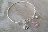 Hawaiian Jewelry Sea Glass Bracelet, Pink Bracelet Hibiscus Pearl Beach Bracelet, Sea Glass Jewelry Birthday Gift (October Birthstone)