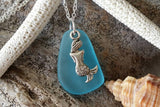 Handmade in Hawaii, Blue sea glass necklace,Mermaid charm. gift box, Mother's Day Gifts.sea glass jewelry.