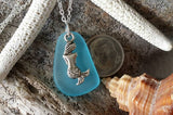 Handmade in Hawaii, Blue sea glass necklace,Mermaid charm. gift box, Mother's Day Gifts.sea glass jewelry.