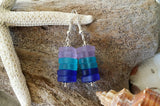 Made in Hawaii, Purple blue cobalt triple sea glass earrings,    gift box.beach jewelry