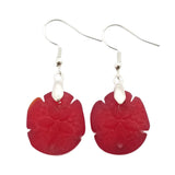 Hawaiian Jewelry Sea Glass Earrings, Ruby Red Twin Sand Dollar Earrings,  Unique Earrings (July Birthstone Jewelry)