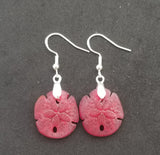 Hawaiian Jewelry Sea Glass Earrings, Ruby Red Twin Sand Dollar Earrings,  Unique Earrings (July Birthstone Jewelry)