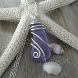 Hawaiian Jewelry Sea Glass Necklace, Wire "Magical Color Changing" Purple Necklace, Beach Jewelry Birthday Gift(February Birthstone Jewelry)